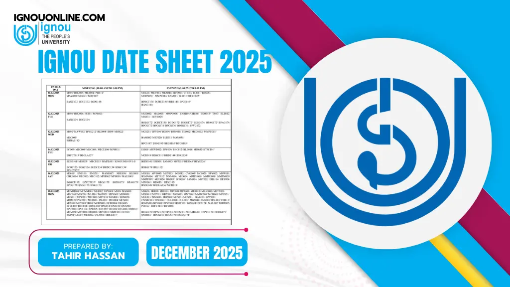 IGNOU Date Sheet December 2025