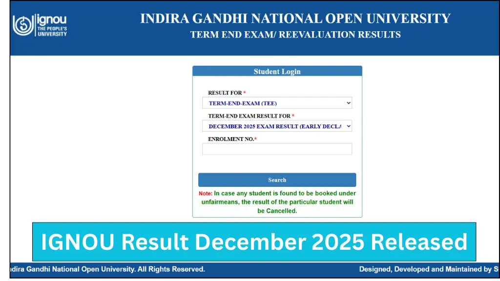 IGNOU Result December 2025